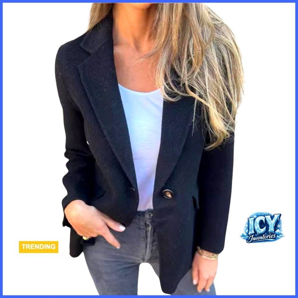 Wool Blend Blazer Jacket Open Front Short Pea Coat Business Office